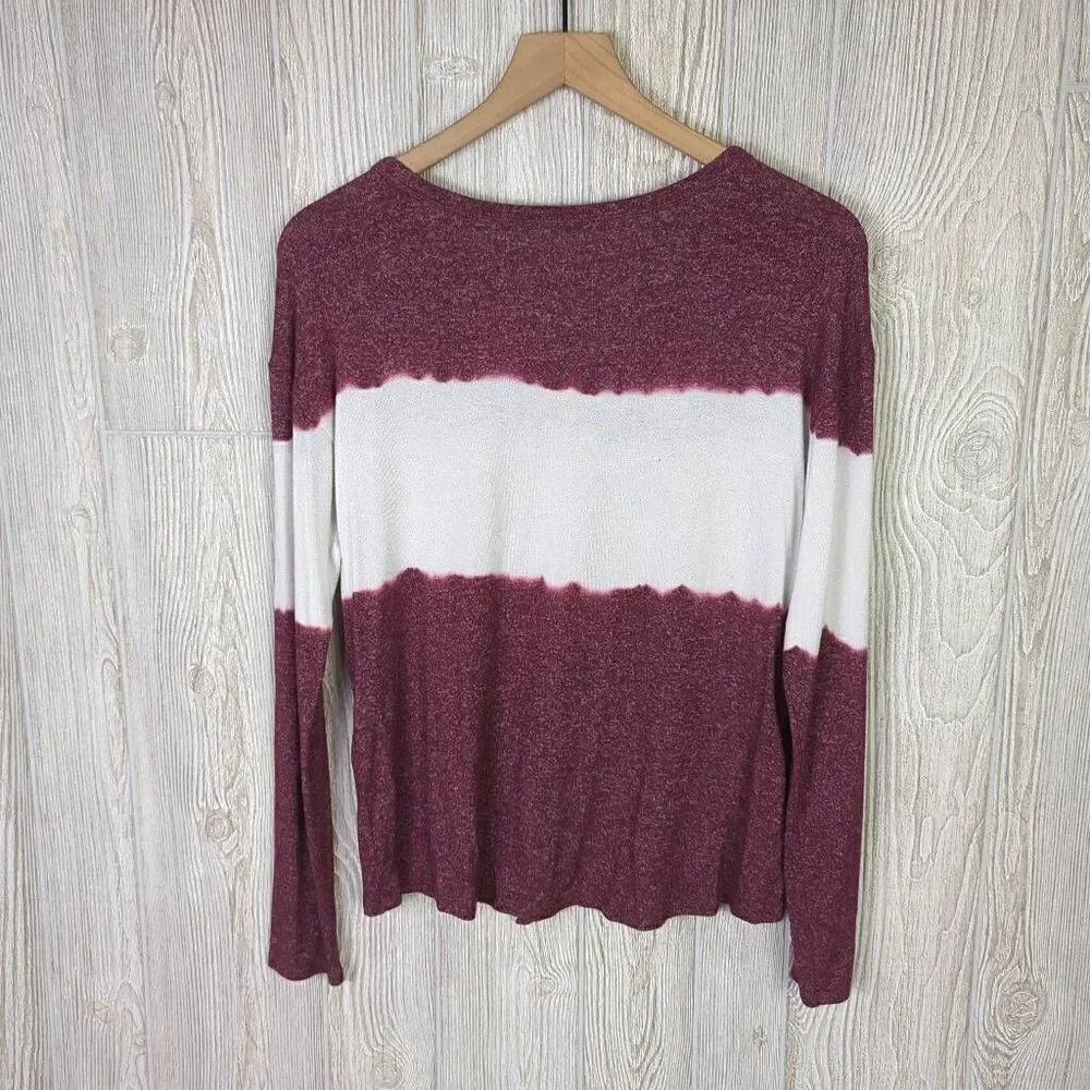 Justice Girls XL Striped Tie Dye Knotted Long Sleeve Shirt Top Purple White